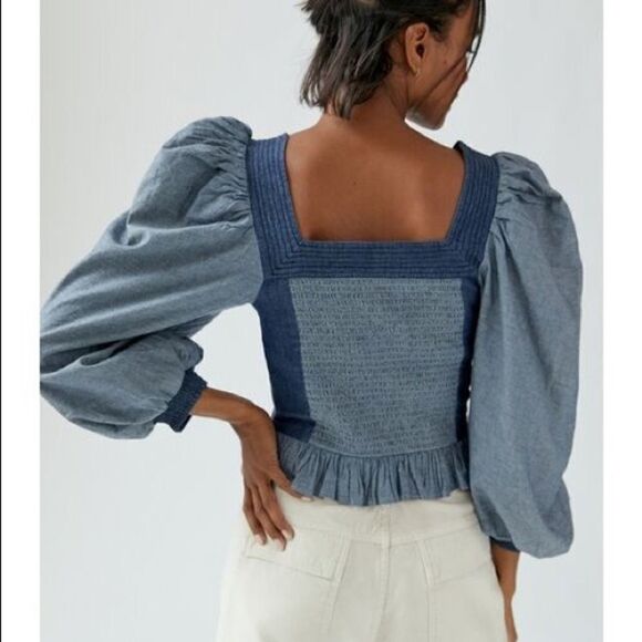 Love The Label Smocked Puff-Sleeve Blouse 👚 Anthropologie - Picture 3 of 15